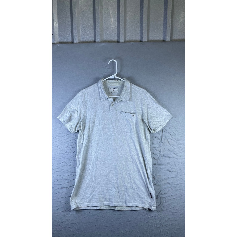 Billabong Polo Shirt Mens M Grey Good Striped Cotton Short Sleeve Pocket